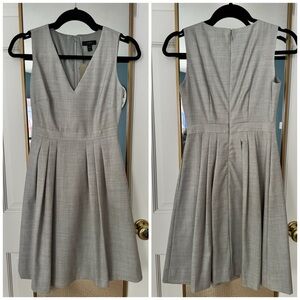 J. Crew Sleeveless Light Gray V-Neck Pleated Midi Dress